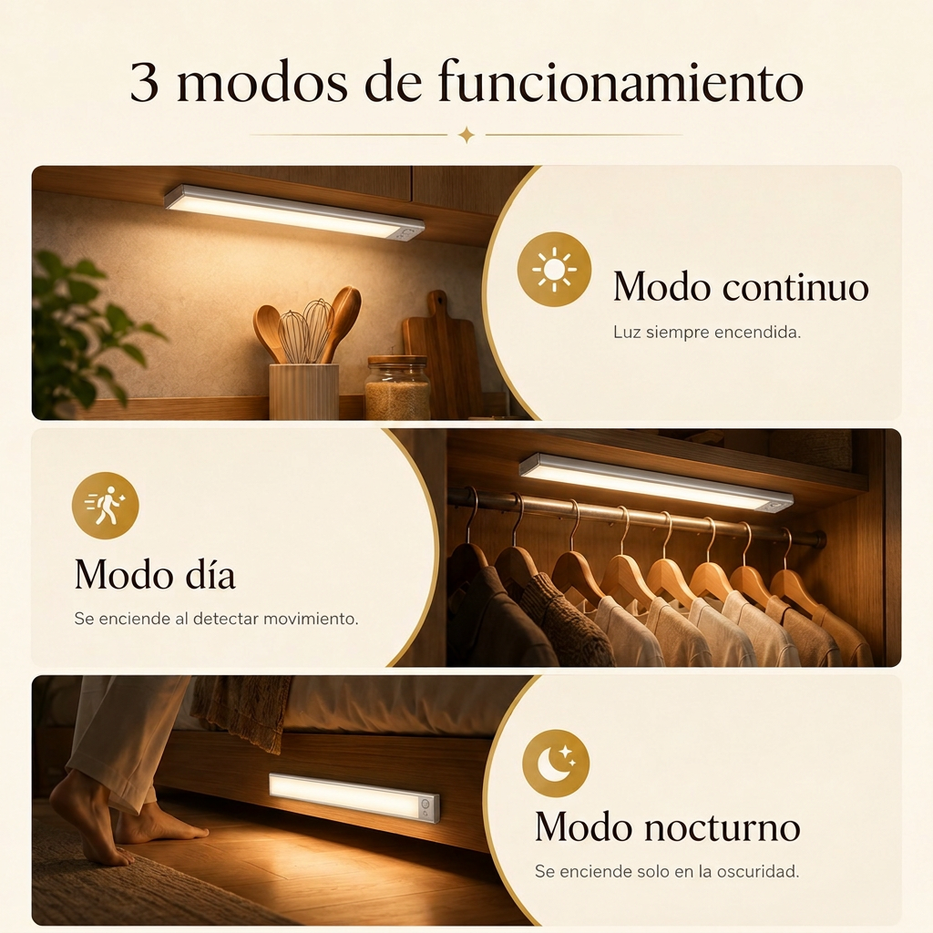 Tres modos de funcionamiento: continuo, día y nocturno