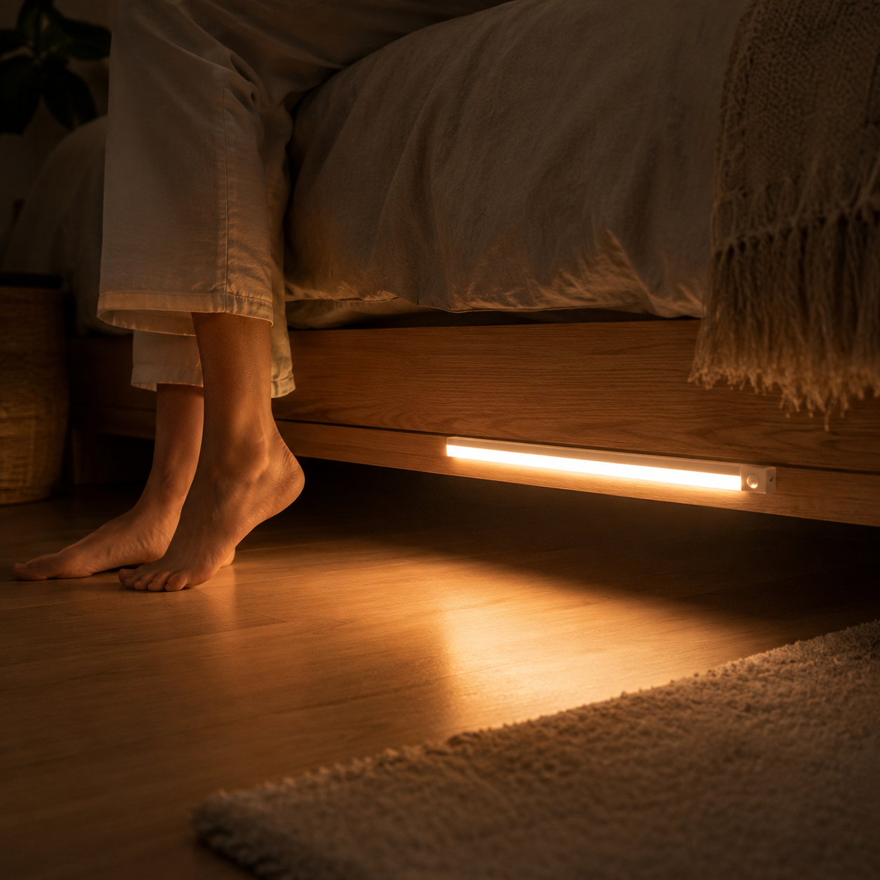 Bajo la cama: Una luz baja que no despierta a nadie.